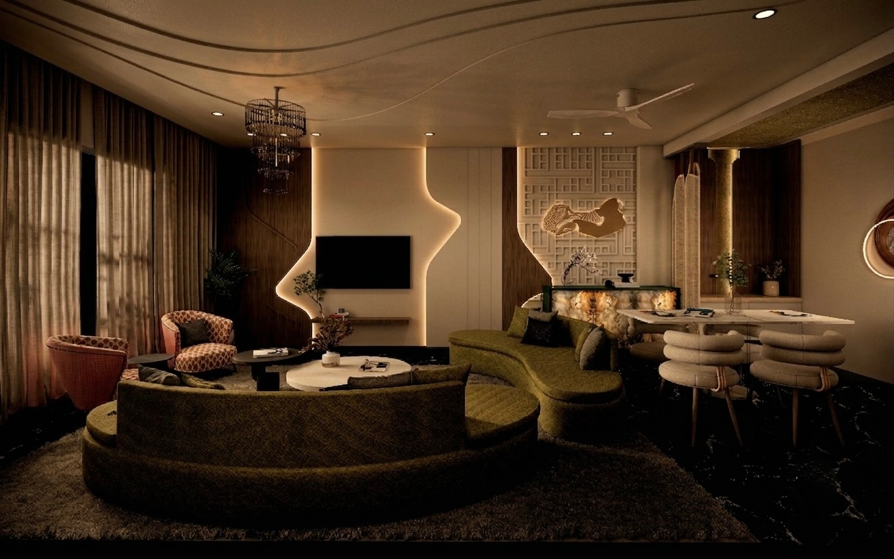 The same space by Studio Moon, by night