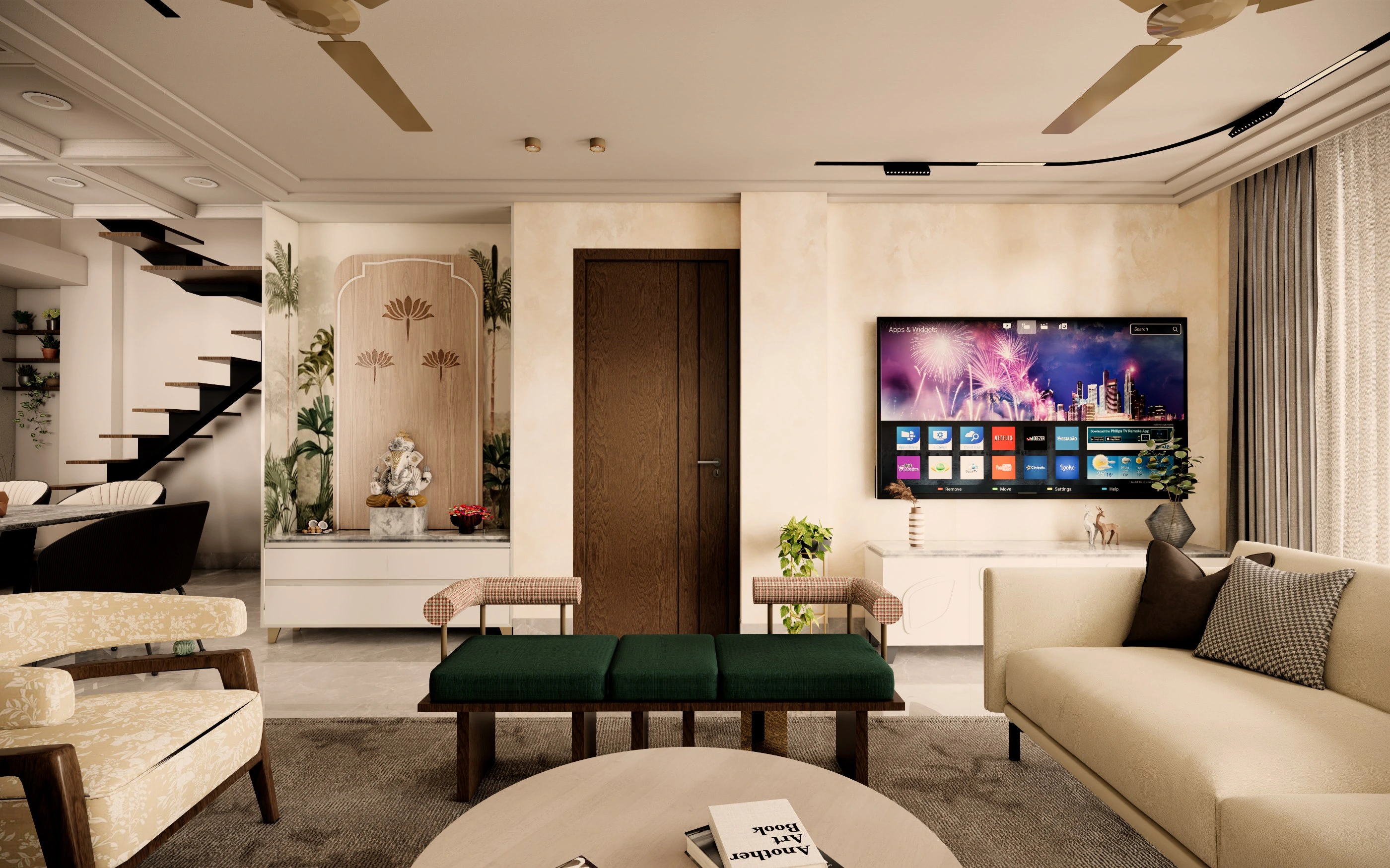 Sanjh Project living room with puja unit